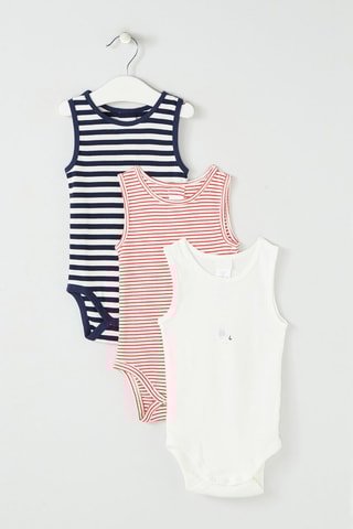 3 Rompertjes Wit, Roze en Blauw - Absorba