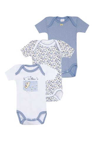 3 Rompertjes Wit en Blauw - Absorba