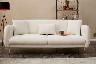 Canapé convertible Simena - Crème - 3 places - Couchage 180 x 90 cm