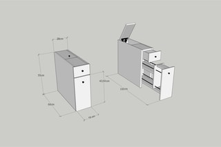 Meuble de salle de bain - 20 x 55 x 60 cm - 19 x 44 x 60 cm
