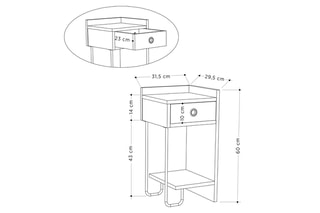 Table de chevet 1 tiroir - 32 x 61 x 30 cm