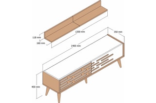 Meuble TV avec étagère Valensiya - 140 x 45 x 35 cm - 120 x 11,8 x 16 cm