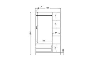 Armoire 3 portes et 2 tiroirs Rb-066 - 90 x 45 x 180 cm