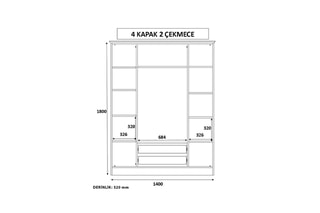 Armoire 4 portes - 140 x 182 x 52 cm