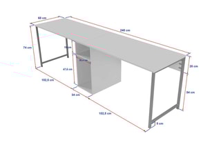 Bureau Twin Study - 240 x 74 x 60 cm