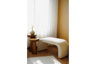 Pouf Nu Bench - Blanc - Toucher tissu bouclette