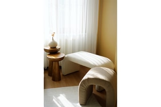 Pouf Nu Bench - Blanc - Toucher tissu bouclette