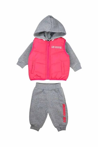Sweat com capuz, blusão e calças de treino - 
Cinzento mesclado e rosa 