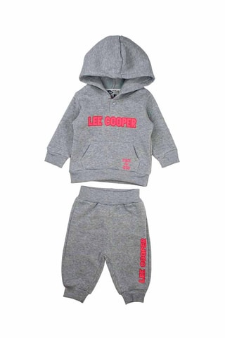 Sweat com capuz, blusão e calças de treino - 
Cinzento mesclado e rosa 