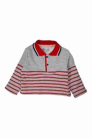 Polo de mangas compridas e jardineiras - 
Vermelho e cinzento mesclado 