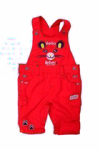 Polo de mangas compridas e jardineiras - 
Vermelho e cinzento mesclado 