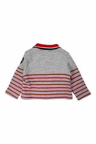Polo de mangas compridas e jardineiras - 
Vermelho e cinzento mesclado 