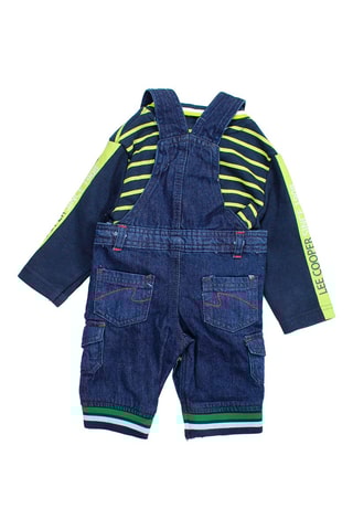Polo de mangas compridas e jardineiras - 
Azul-marinho e verde 