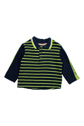 Polo de mangas compridas e jardineiras - 
Azul-marinho e verde 