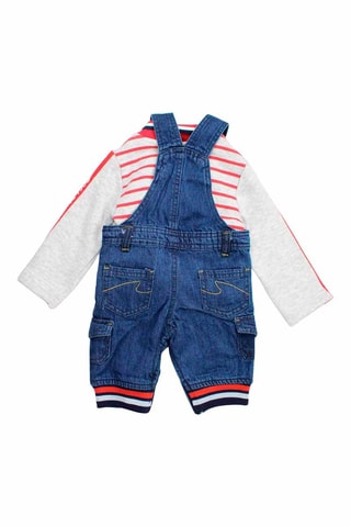 Polo de mangas compridas e jardineiras - 
Azul-marinho e vermelho 