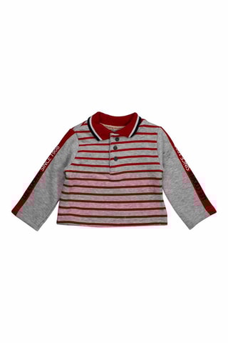 Polo de mangas compridas e jardineiras - 
Azul-marinho e vermelho 