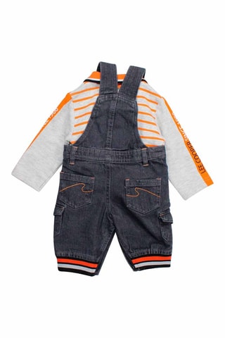 Polo de mangas compridas e jardineiras - 
Cinzento e laranja 