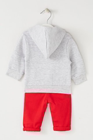 Sweat de ganga com capuz - Cinzento-claro mesclado e vermelho 