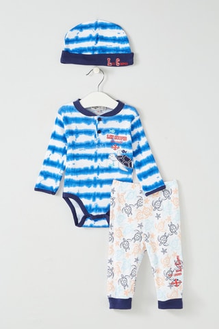Conjunto 3 peças Azul e branco 