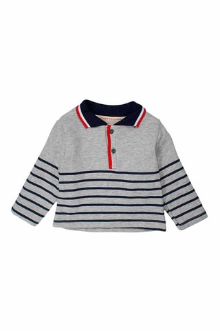 Polo de mangas compridas e jardineiras - 
Cinzento mesclado e azul-marinho 