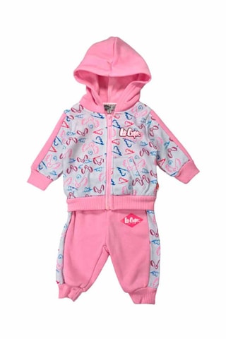Sweat de capuz e calças de treino 
Rosa e cinzento 