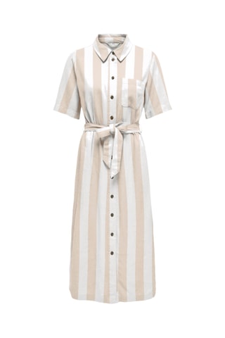 Robe chemise en lin - Blanc et beige
