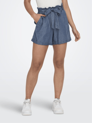 Short en denim taille haute - Bleu cobalt