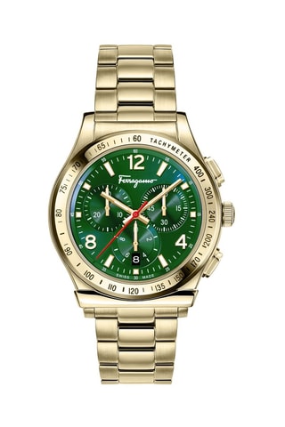 Montre à quartz en acier - Chronographe et tachymètre - Doré et vert
