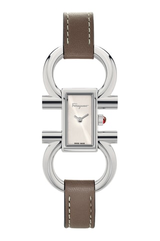 Montre à quartz en cuir - Marron et argenté