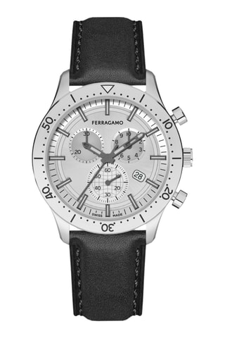 Montre à quartz en cuir - Chronographe - Noir et argenté