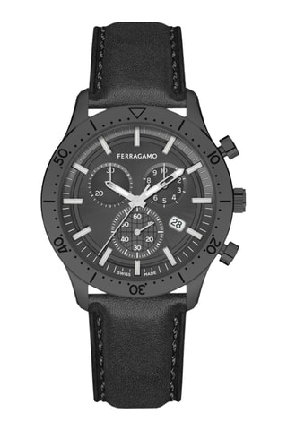 Montre à quartz en cuir - Chronographe - Noir