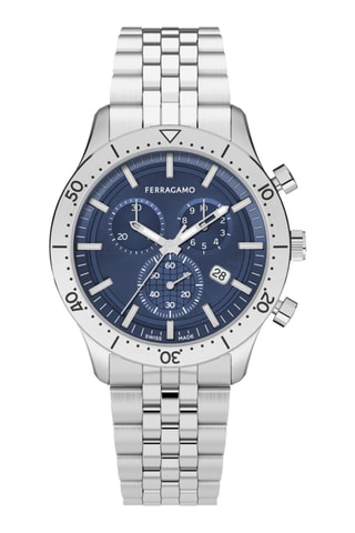 Montre à quartz en acier - Chronographe - Argenté et bleu