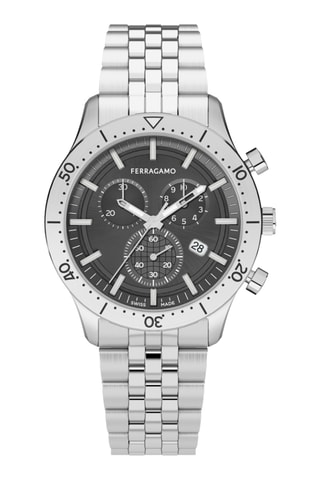 Montre à quartz en acier - Chronographe - Argenté et noir