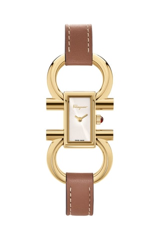 Montre à quartz en cuir de veau Marron et doré