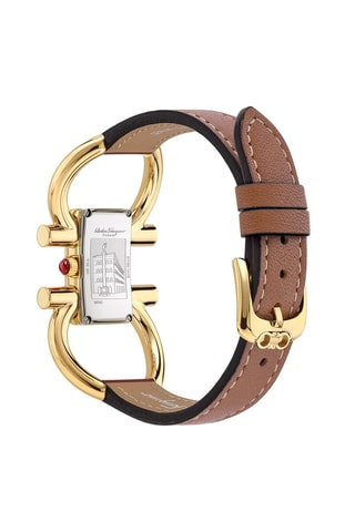 Montre à quartz en cuir de veau Marron et doré