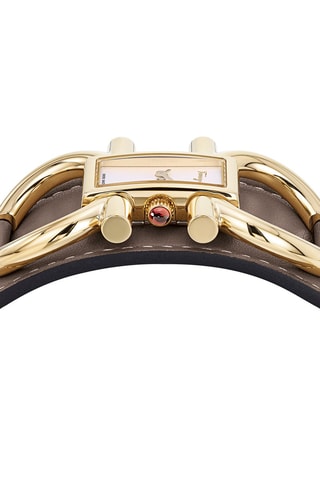 Montre à quartz en cuir de veau Gris et doré