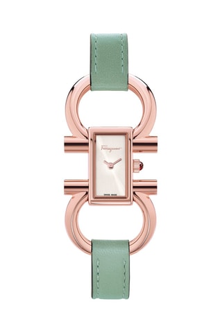 Montre à quartz en cuir de veau Vert et doré rose