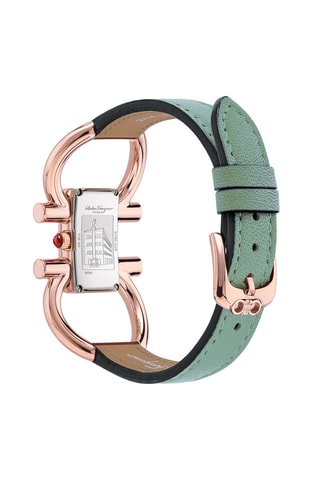 Montre à quartz en cuir de veau Vert et doré rose