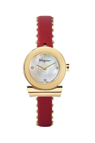 Montre à quartz en cuir de veau et plaqué ion or jaune