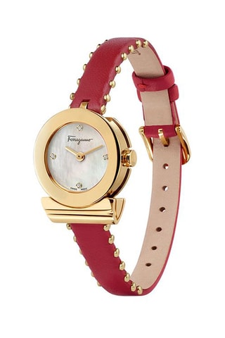 Montre à quartz en cuir de veau et plaqué ion or jaune