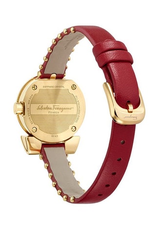 Montre à quartz en cuir de veau et plaqué ion or jaune