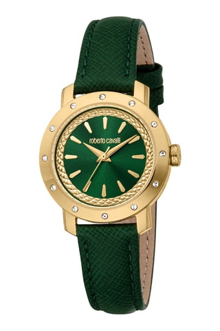 Montre à quartz en cuir Fiducia - Vert foncé et doré