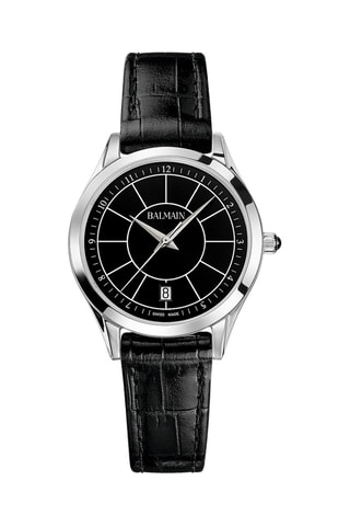 Montre à quartz en cuir Classic R - Noir et argenté