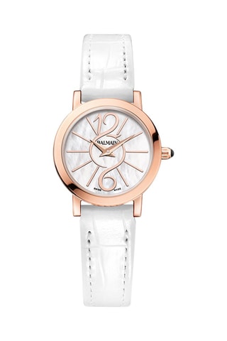 Montre à quartz en cuir Elegance Chic - Blanc et doré rose