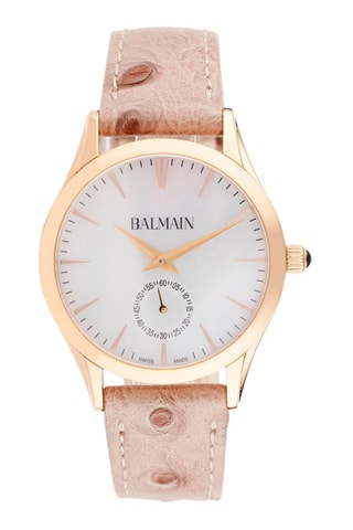 Montre quartz en cuir et nacre Classic R - 
Beige et doré rose