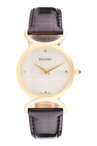 Montre quartz en nacre et cuir Taffetas - 
Noir et doré