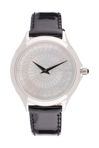 Montre quartz en cuir et nacre Flamea - 
Noir et argenté