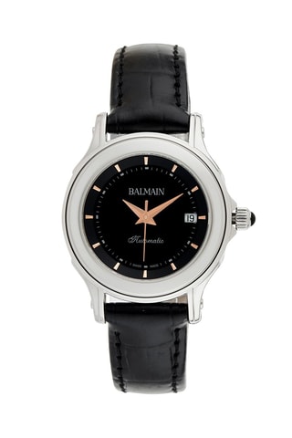 Montre automatique en cuir et acier Eria - Noir et argenté