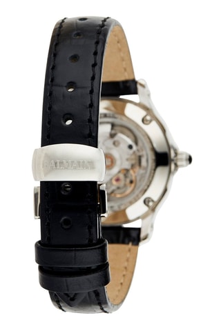 Montre automatique en cuir et acier Eria - Noir et argenté