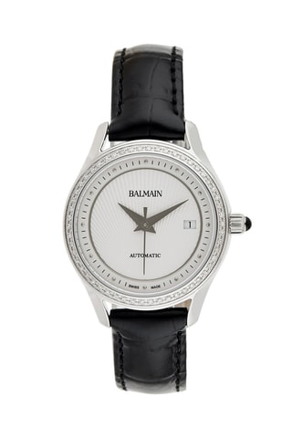 Montre automatique en cuir et diamants Balmain Maestria - Noir et argenté